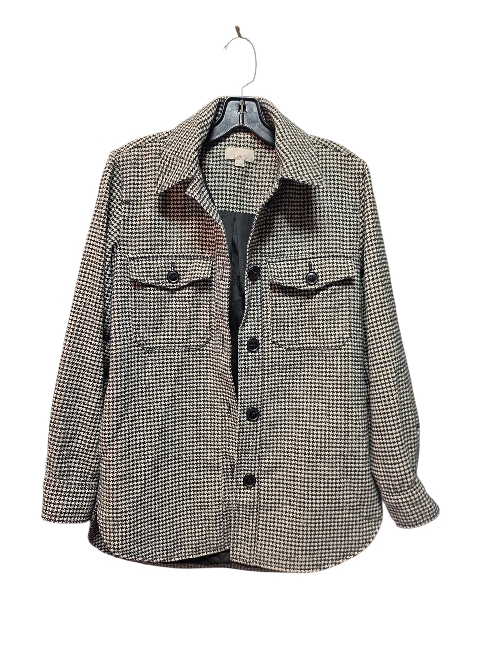 LOFT Houndstooth Button-Front Jacket - Black & White Sz Xs